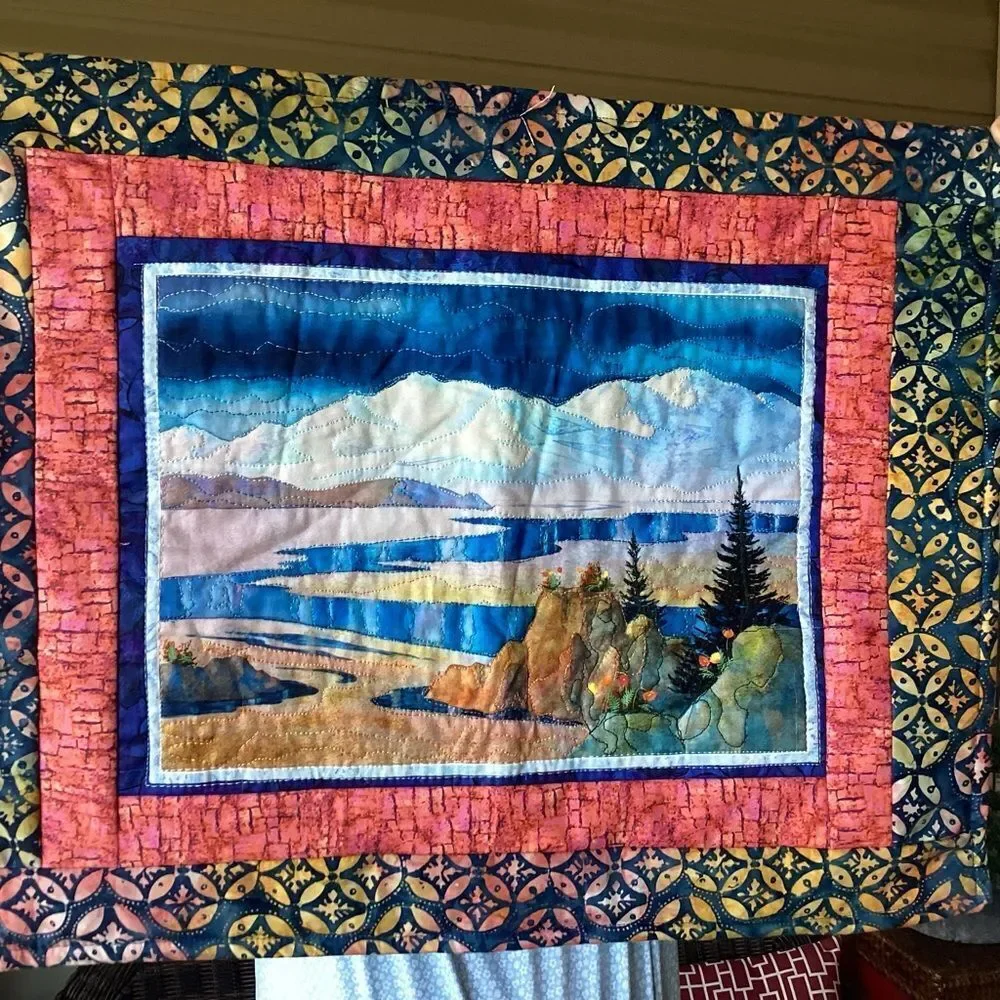 NWT. Hand Crafted Colorful Landscape Quilted Wall Hanging